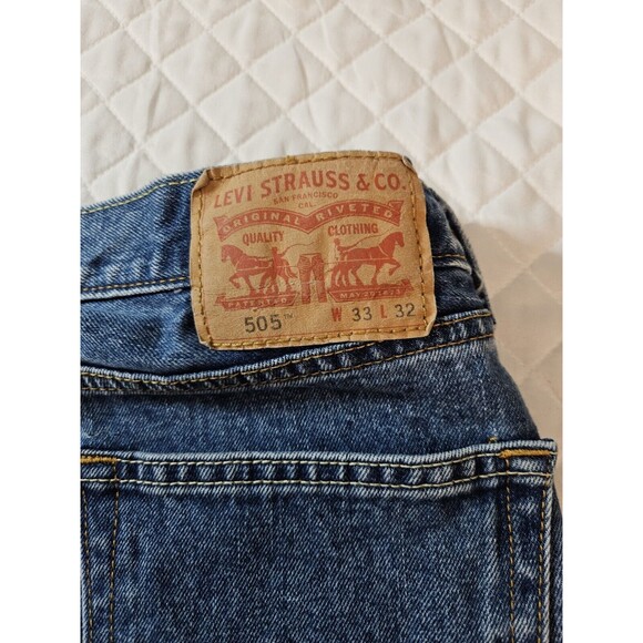 Levis Jeans Mens 505 33x32 Regular Straight Blue Denim Original - Picture 3 of 4